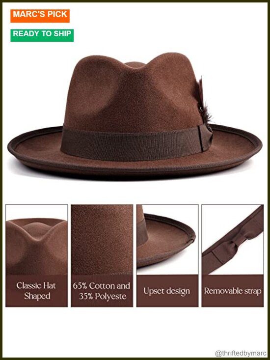Wide Brim Felt Fedora Hat with Feathers Unisex Adjustable main image 6